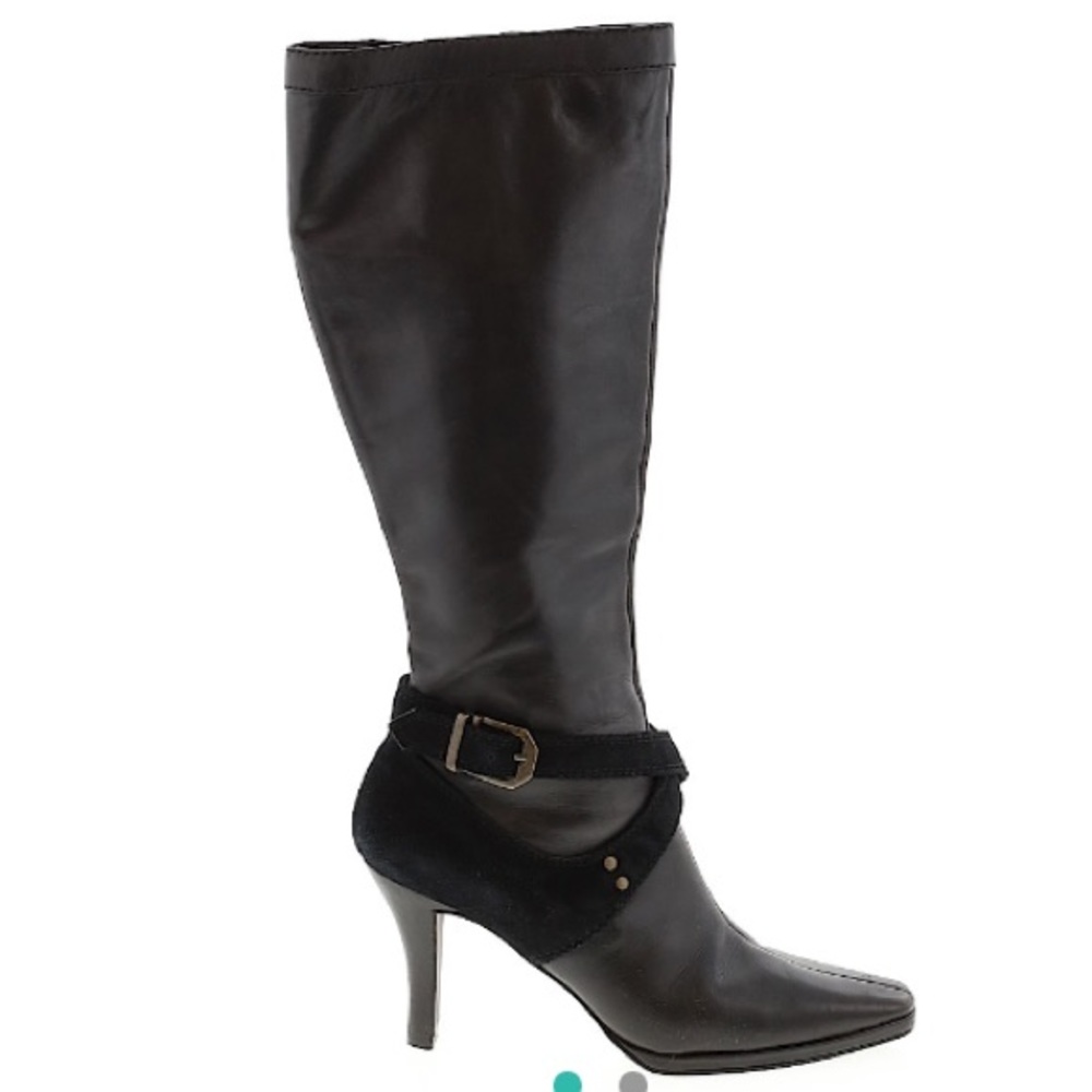 Black knee high boot with suede trim